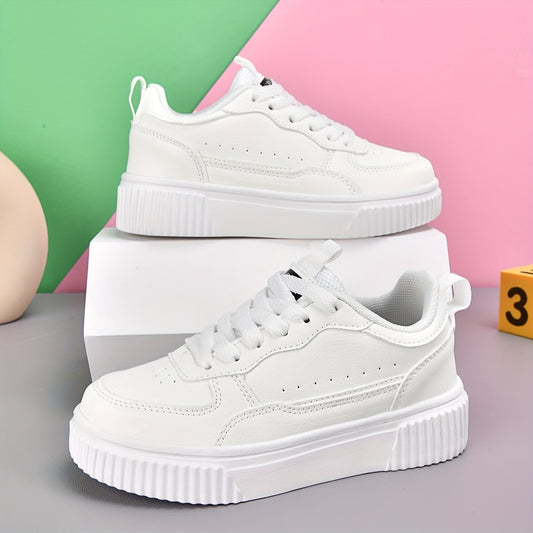 Boys Girls Low-Top Casual Sneakers - White & Navy Blue Synthetic Cover with EVA Cushioned Sole, Breathable Fabric Lining & Durable Durable Traction for School, Sports & Casual Attire, School Shoes, Sleek Shoe Design