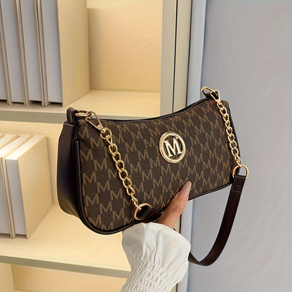 French Vintage Underarm Bag for Women, New Letter Print Crossbody Small Square Bag with Chain Shoulder Handbag, Perfect Lily Women'S Adjustable Crossbody Strap M Logo - Zipper Closure Shoulder Backpack, Suitable for Daily Com