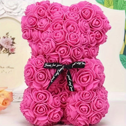 Charming Rose Bear - Perfect Valentine's Day & Anniversary Gift, 22.86cm Artificial Flower Teddy Bear for Home Decor