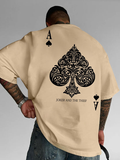 Men's Pink Street Style Graphic T-Shirt - Joker and the Thief Design, Loose Fit, Round Neck, Short Sleeve, Geometric Pattern, Machine Washable, Summer Casual Wear for Adults