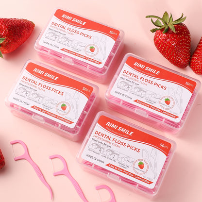50/150pcs Strawberry Flavor Dental Floss Sticks, Small and Convenient, Polyethylene (PE), Alcohol Free, for Personal Intercalary Cleaning