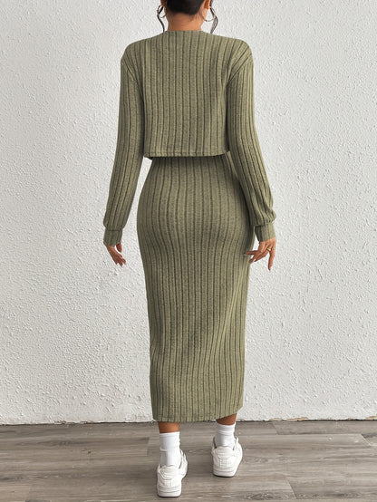 Simple y Fleece Two-Piece Dress and Jacket Set