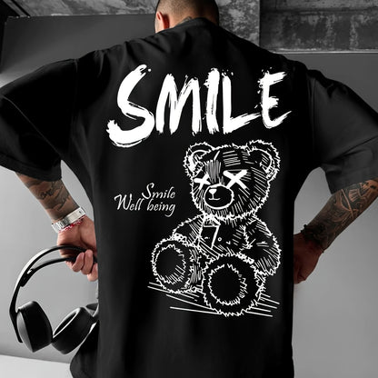 Men'S Bright Yellow Graphic T-Shirt - Loose Fit Streetwear Tee with Smile Design, Round Neck Summer Shirt for Everyday & Formal Outfits - Lightweight Casual Top, Street Style, Bold Print, Comfortable Material, Printed Shirt,