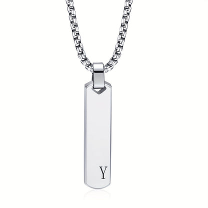 Letter Necklace Pendant Made of Stainless Steel, Featuring a Laser-Etched Design of 26 Letters, Polished for a Stylish 3D Rectangular Look, Suitable for Men.