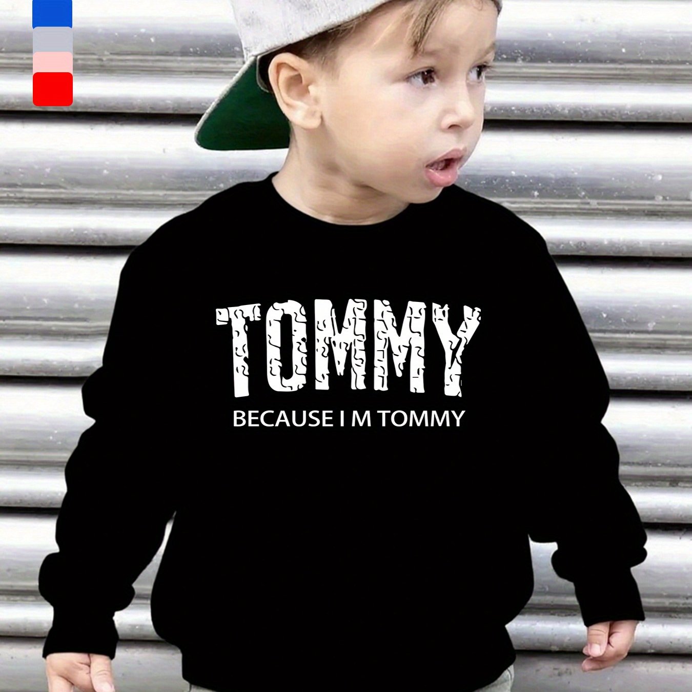 Boys' Casual Fleece-Lined Long Sleeve Sweatshirt with "TOMMY" Letter Print - Cozy Loose Fit Round Neck Pullover for Fall/Winter Outdoor Activities, 3+ Years Old, 6 Color Options, Sweater for Boy, Kids Winter Wear, Playful Kid
