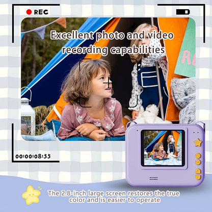 Kids Camera, Instant Print Digital Camera - 1500mAh Rechargeable Battery, Flash, Music, Games, Delayed Printing (10s/5s/3s), USB Charging