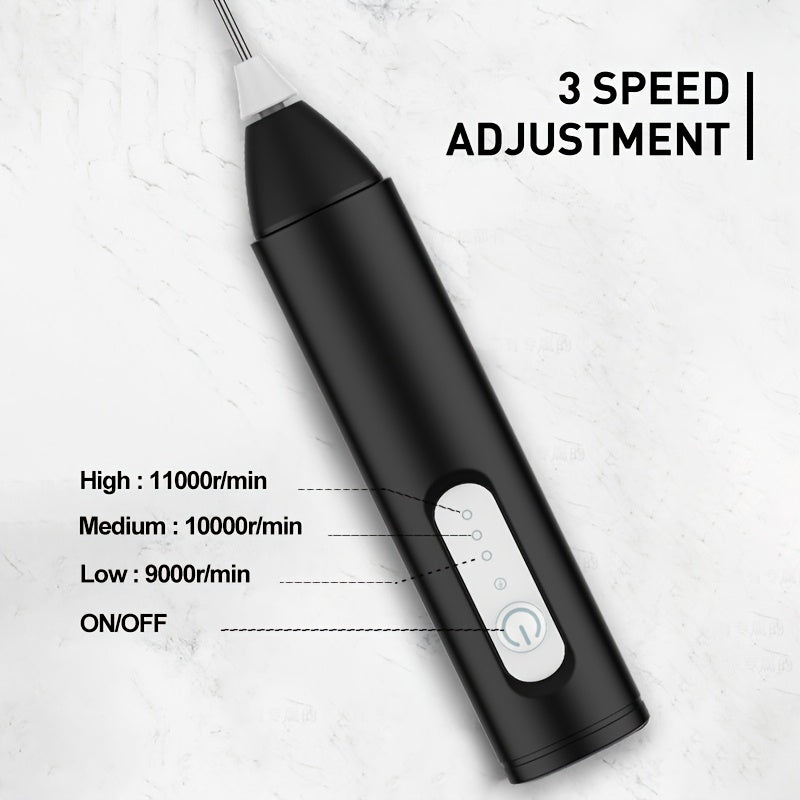 Electric Milk Frother Handheld USB Rechargeable Coffee Frother with Stainless Whisks, 3 Speed Adjustable Foam Maker for Coffee, Latte, Cappuccino, Hot Chocolate, Matcha, Egg