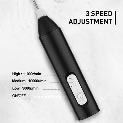 Electric Milk Frother Handheld USB Rechargeable Coffee Frother with Stainless Whisks, 3 Speed Adjustable Foam Maker for Coffee, Latte, Cappuccino, Hot Chocolate, Matcha, Egg
