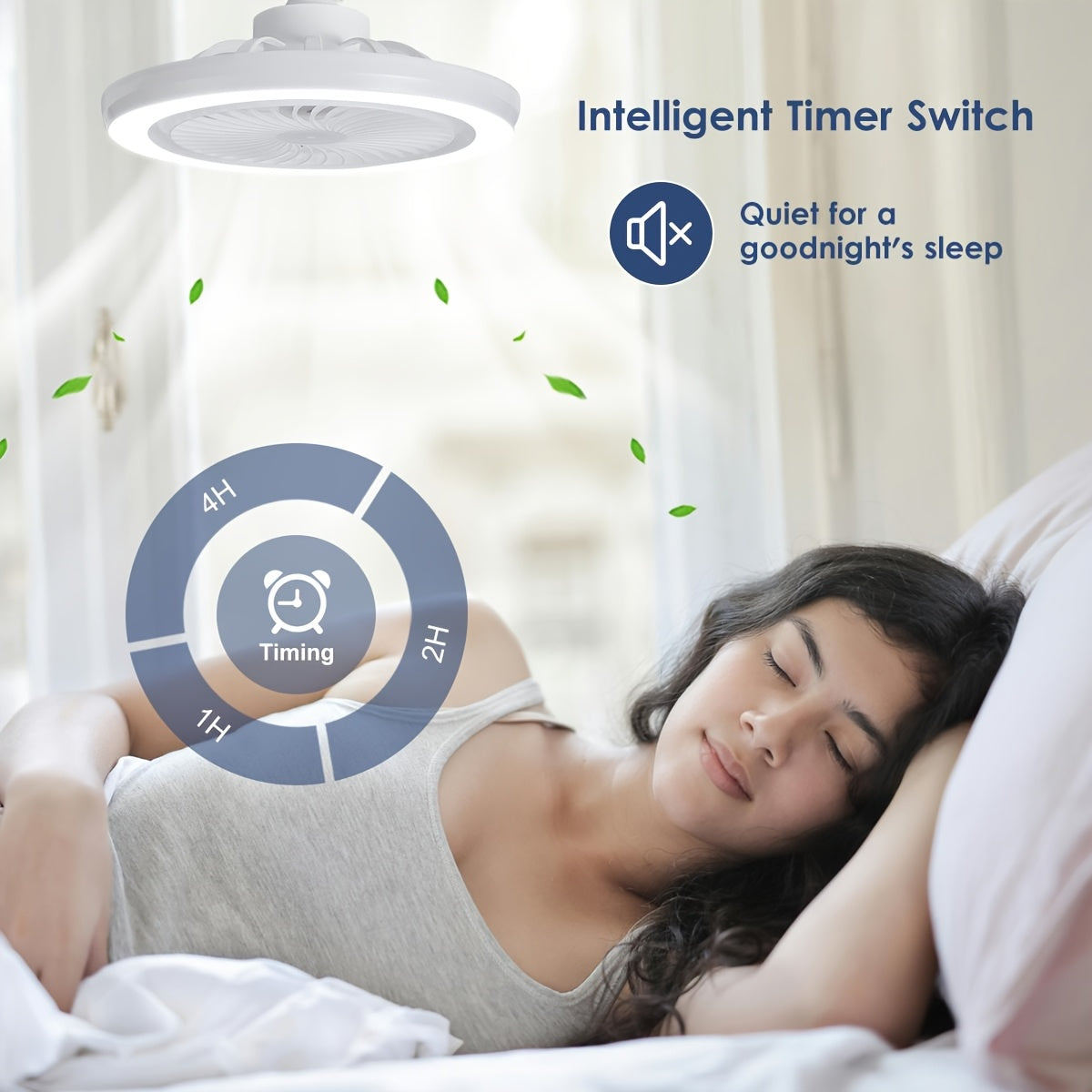 LED Smart Fan Light, Adjustable Wind Power & Infinitely Dimmable, Invisible No Blade, E27/E26 Recessed Installation with Remote Control, Modern Simple with Thin Ceiling Fan Light for Living Room, Bedroom, Dining Room, Storage