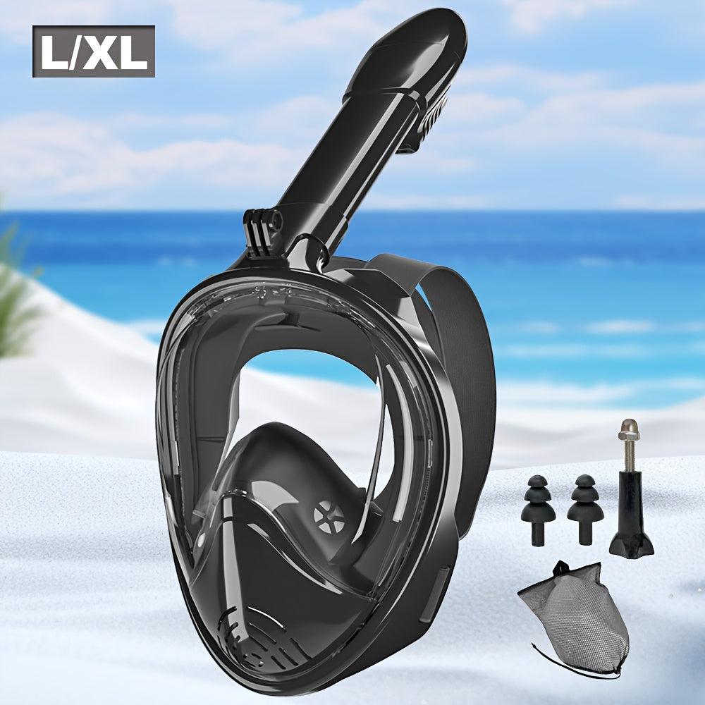 Full Face Silicone Snorkeling Mask, Large Frame Full Dry Panoramic Snorkel Mask with Camera Holder, Anti-Fog Swimming Goggles Swim Glasses Set for Adults