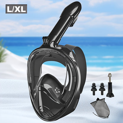 Full Face Silicone Snorkeling Mask, Large Frame Full Dry Panoramic Snorkel Mask with Camera Holder, Anti-Fog Swimming Goggles Swim Glasses Set for Adults