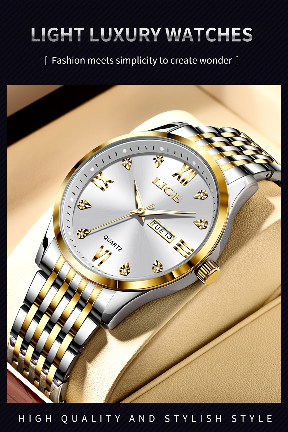 LIGE Women's Elegant Luxury Watch - Blue Dial with Roman Numerals, Quartz Movement, Battery-Powered Watch for Everyday, Formal, Travel - Perfect Gift for Valentine's, Birthdays, Anniversaries - Compatible with Formal & Casual