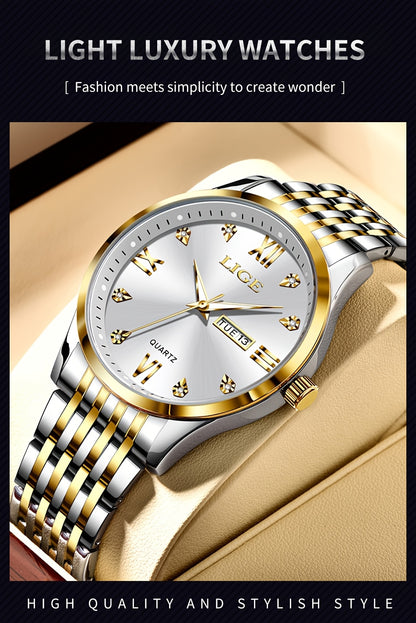 LIGE Women's Elegant Luxury Watch - Blue Dial with Roman Numerals, Quartz Movement, Battery-Powered Watch for Everyday, Formal, Travel - Perfect Gift for Valentine's, Birthdays, Anniversaries - Compatible with Formal & Casual