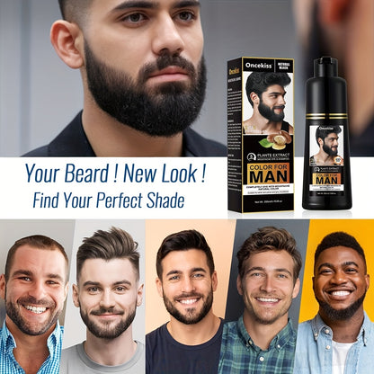 200ml Beard Hair Dye Shampoo for Men, Semi-permanent Hair Dye Shampoo 2in 1 Care Hair Dye to Cover Gray Beard And Hair, Available in Black and Brown