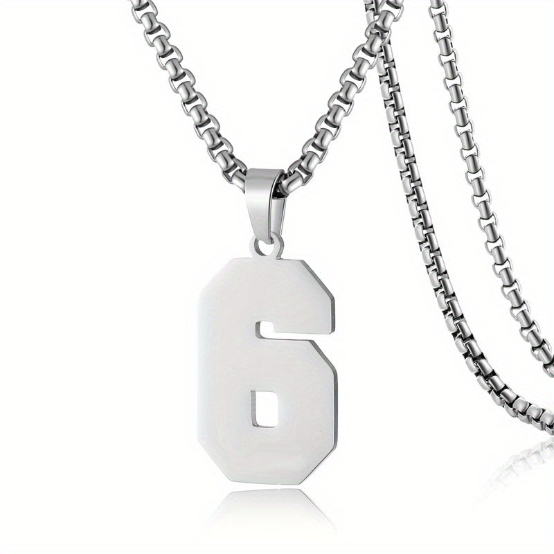 0-19 Men Athletes Number Pendant Necklace Stainless Steel Sports Number Pendant Long Chain Necklaces for Boys Baseball/Basketball/Football Team Jewelry Gifts