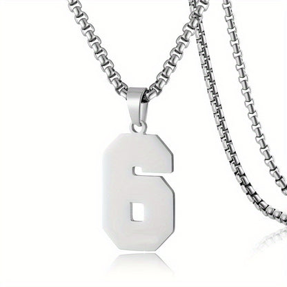 0-19 Men Athletes Number Pendant Necklace Stainless Steel Sports Number Pendant Long Chain Necklaces for Boys Baseball/Basketball/Football Team Jewelry Gifts