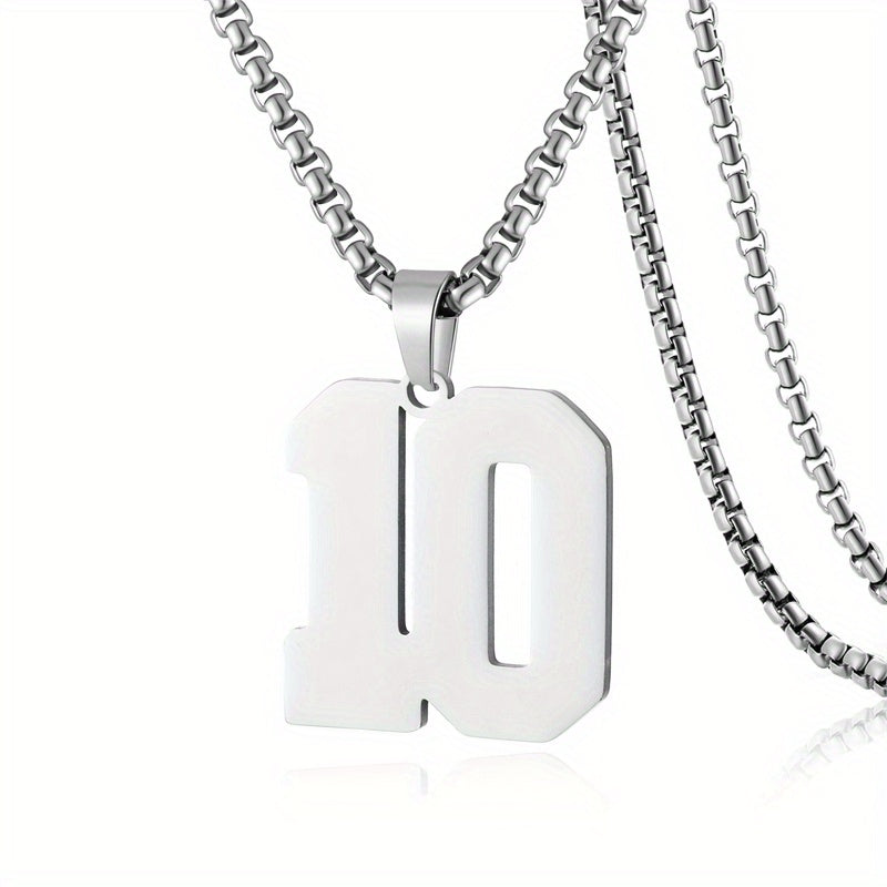 0-19 Men Athletes Number Pendant Necklace Stainless Steel Sports Number Pendant Long Chain Necklaces for Boys Baseball/Basketball/Football Team Jewelry Gifts