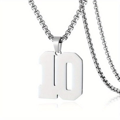 0-19 Men Athletes Number Pendant Necklace Stainless Steel Sports Number Pendant Long Chain Necklaces for Boys Baseball/Basketball/Football Team Jewelry Gifts