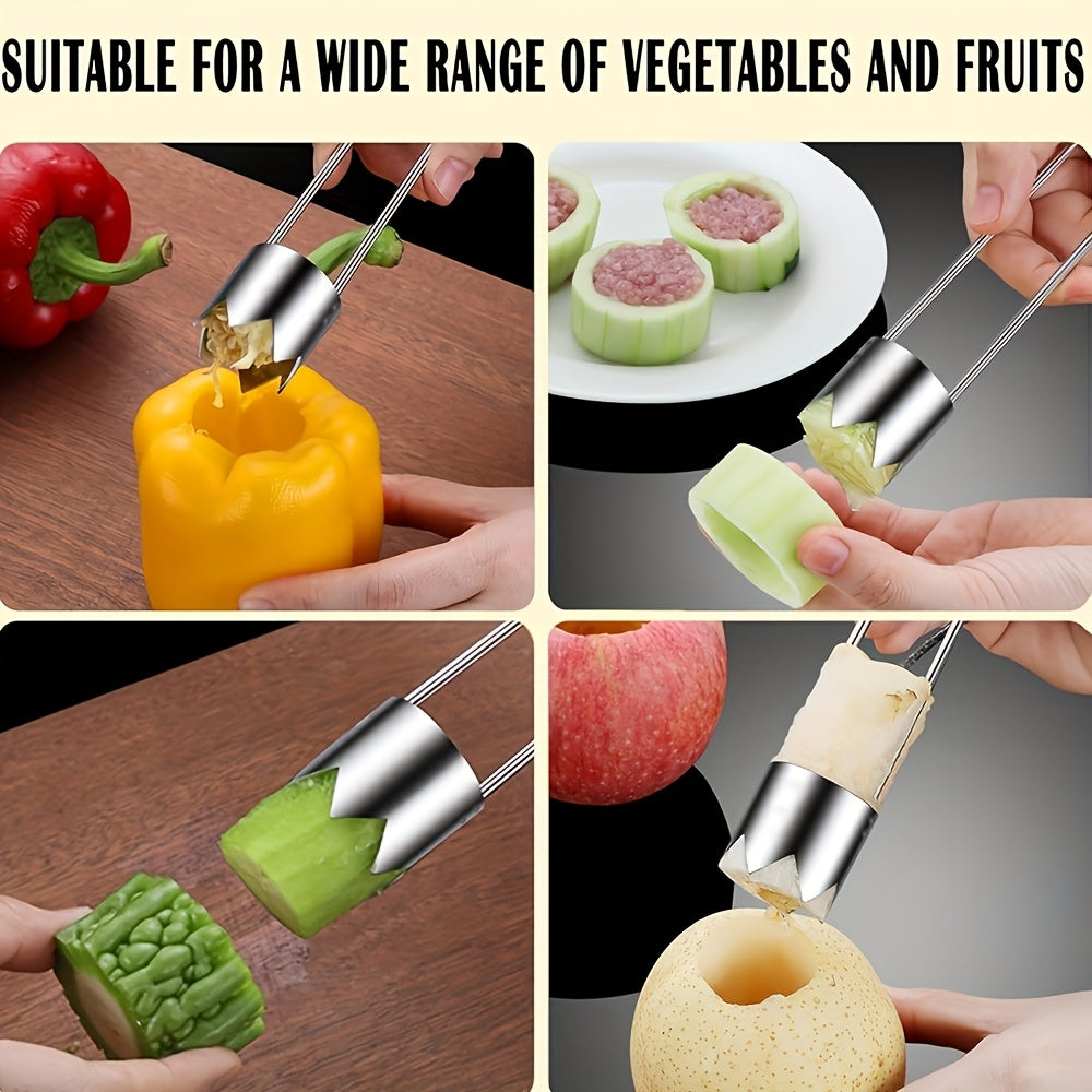 1pc Stainless Steel Fruit and Vegetable Corer, Seed Remover for Red Bell Peppers, Apples, Pears, Tomatoes, Peppers - Durable and Easy-to-Use Kitchen Tool, Seed Removal Tool | Modern Kitchen Gadget | Durable Kitchen Tool, Vege