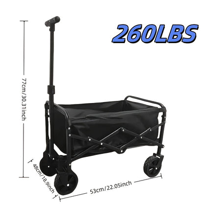 One piece Foldable camper with wheels, garden cart, multi-purpose heavy-duty four-wheeler for sports, gardening, camping and shopping, heavy duty, large capacity, black