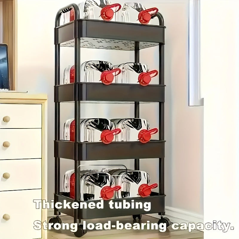 4/3/5-Tier Rolling Cosmetic Organizer - Durable Plastic Material, 360° Swivel Wheels, High Load Capacity for Bathroom, Bedroom, Kitchen & Home Organization | Black or White Options | Multifunctional Storage Cart with Side Ha