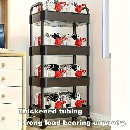 4/3/5-Tier Rolling Cosmetic Organizer - Durable Plastic Material, 360° Swivel Wheels, High Load Capacity for Bathroom, Bedroom, Kitchen & Home Organization | Black or White Options | Multifunctional Storage Cart with Side Ha