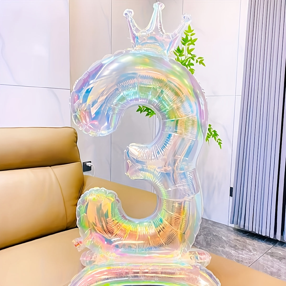 2pcs, 1pc 101.6cm transparent large digital balloon with crown and base + 1 straw, aluminum foil material, suitable for birthday party decoration, photo props, anniversary celebrations, Valentine's Day, New Year celebrations,