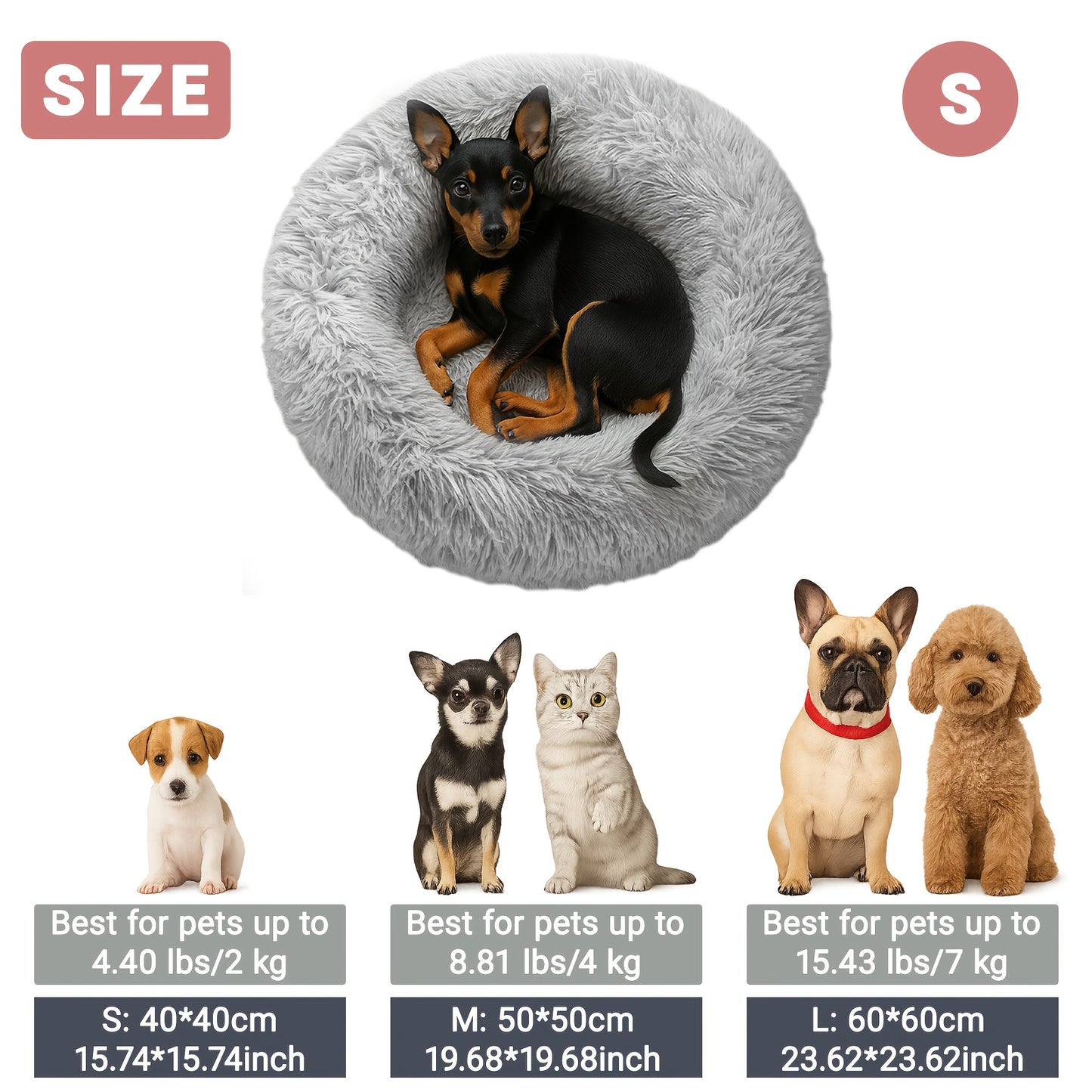 Extra Large Round Plush Dog Bed with Non-Slip Base - 40cm-100cm, Soft Faux Fur Pet Bed for Small, Medium & Large Dogs, Cozy Warmth, Perfect Halloween & Christmas Gift, Available in 6 Sizes, Dog Bed for Dogs, Cozy Pet Furnitur