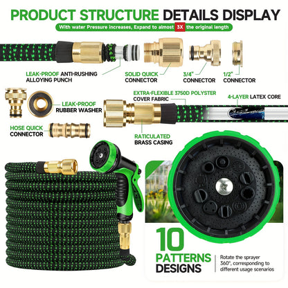 LOVFEN Expandable Garden Hose Kit Latex Flexible Water Hoses Spray Nozzle