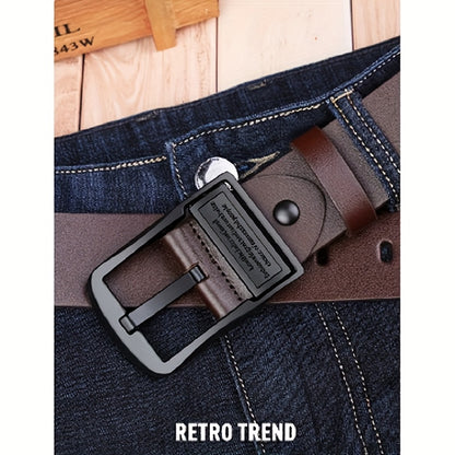 Men's Genuine Leather Belt, Vintage Cowhide Buckle Belt with Double-Ended Shoulder Straps, Business Casual Pants Belt