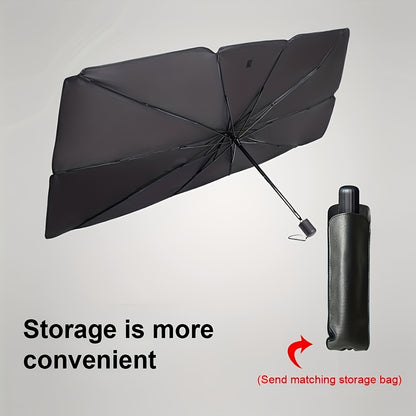 Compact Roll-Up Sunshade for Front Window - Heat Insulation and UV Protection, Easy-to-Use Auto Interior Accessory, UPF50+ Material, Fits Most Vehicles, Sun Protection Curtain | Sleek Black Umbrella Design | Easy Handling, Ca