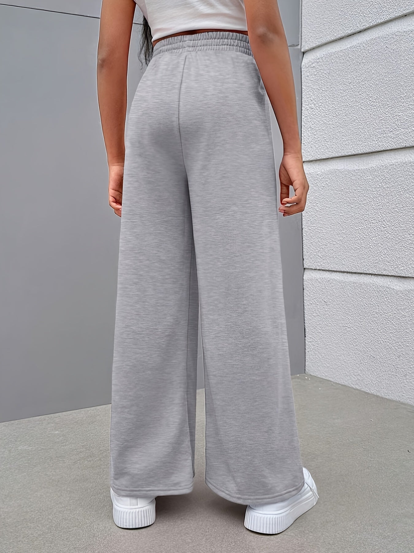 Children'S Light Gray Wide-Leg Casual Pants - Comfortable Elastic Waistband, Straight-Leg Design, Perfect for Spring & Fall Outdoor Activities, Everyday Comfort Pants | Wideleg Pants | Smooth Texture Pants, for Outdoor