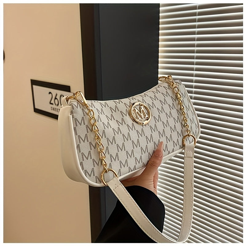 French Vintage Underarm Bag for Women, New Letter Print Crossbody Small Square Bag with Chain Shoulder Handbag, Perfect Lily Women'S Adjustable Crossbody Strap M Logo - Zipper Closure Shoulder Backpack, Suitable for Daily Com
