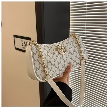French Vintage Underarm Bag for Women, New Letter Print Crossbody Small Square Bag with Chain Shoulder Handbag, Perfect Lily Women'S Adjustable Crossbody Strap M Logo - Zipper Closure Shoulder Backpack, Suitable for Daily Com