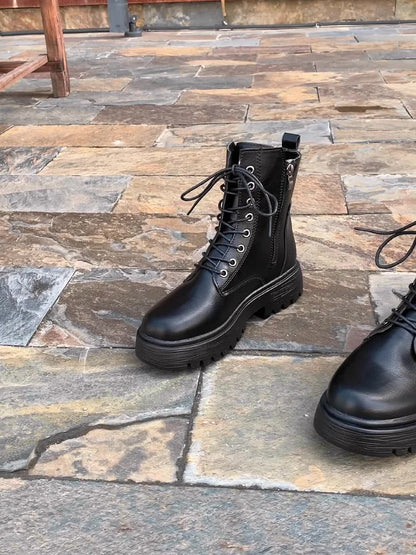 Women's Classic Boots, Neat Shoelaces and Cool Black Synthetic Cover Collide, Step on it and start a journey of freedom and style