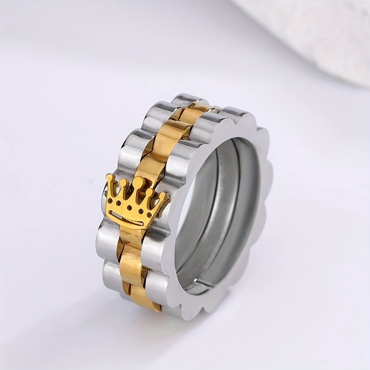 1pc Elegant Men'S Stainless Steel Ring with Crown Design, Durable 304 Stainless, Fashionable Simple Style, Unique Charm for Daily Wear and Special Occasions