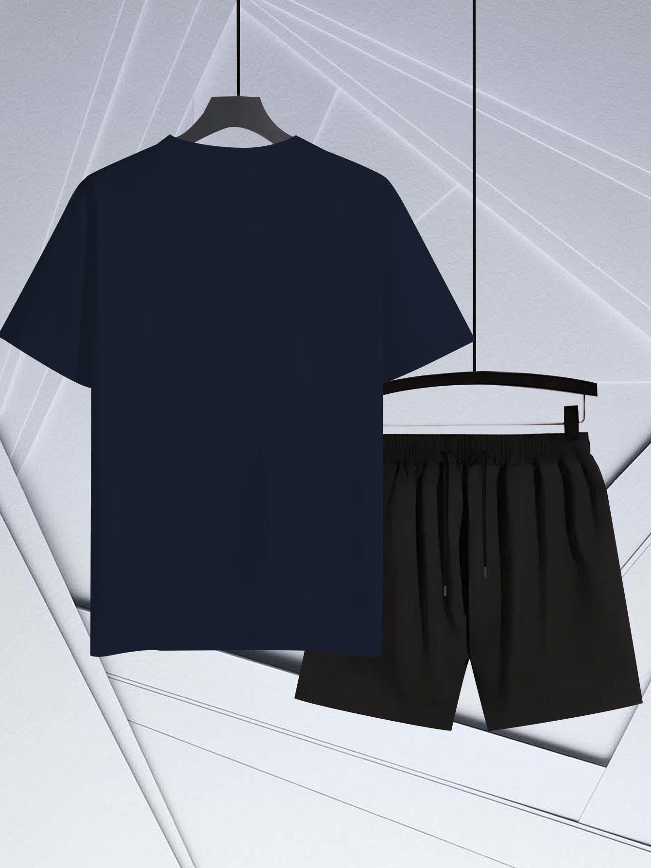 Men'S Casual Sporty Outdoor Two-Piece Set - Summer T-Shirt & Shorts with Bold "ICON" Print, Geometric Pattern, Regular Fit, Crew Neck, Light Blue & Black, Comfortable for Casual Attire, Leisure Clothing | Bold Print Shirt | C