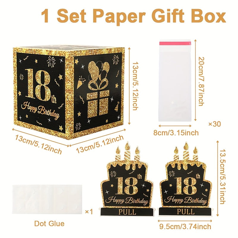 1 Set,Happy 18th Birthday Banknote Box,Birthday Paper Gift Box for Cash,18 Years Old Surprise Money Gift Boxes with Pull Out,Happy Birthday Party Decoration,Adults Birthday Party Supplies,Party Packs