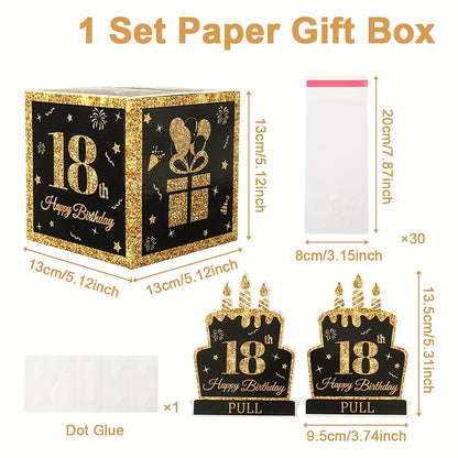 1 Set,Happy 18th Birthday Banknote Box,Birthday Paper Gift Box for Cash,18 Years Old Surprise Money Gift Boxes with Pull Out,Happy Birthday Party Decoration,Adults Birthday Party Supplies,Party Packs