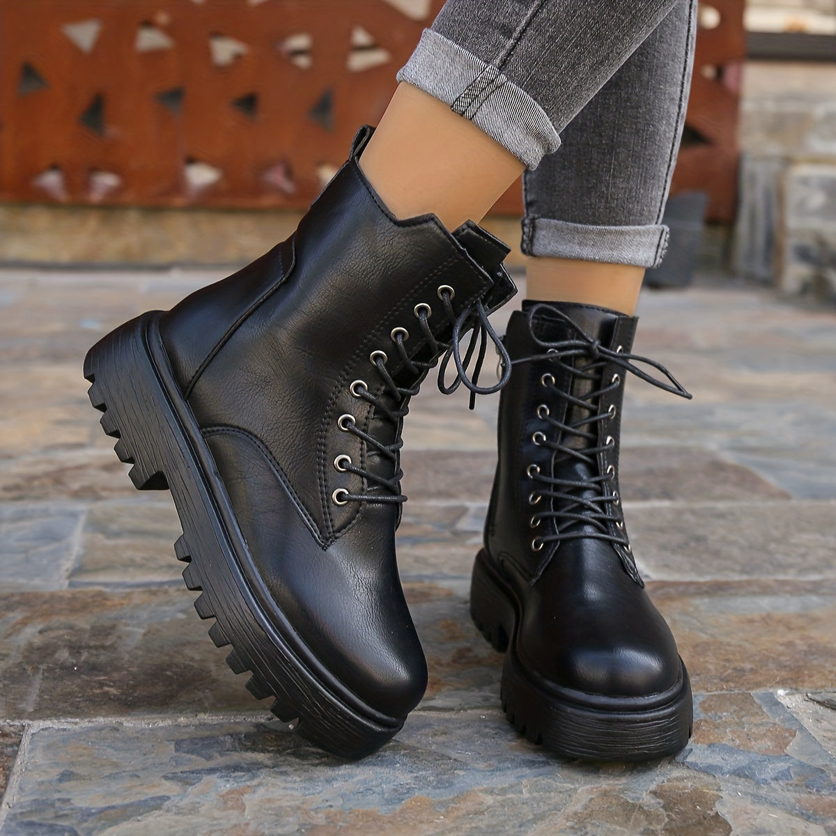 Women's Classic Boots, Neat Shoelaces and Cool Black Synthetic Cover Collide, Step on it and start a journey of freedom and style