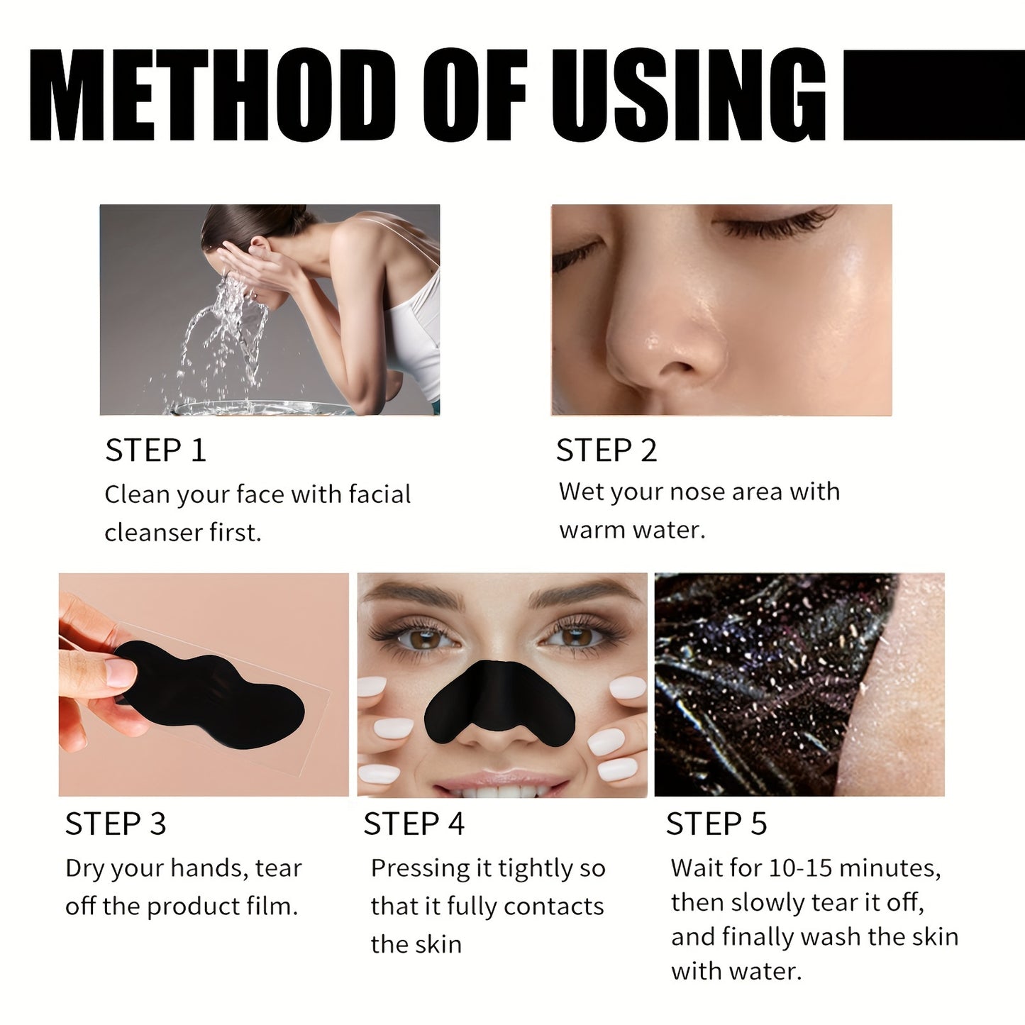 Blackhead Nose Patch Bamboo Charcoal Blackhead Cleansing Nose Mask, for Deep Cleansing 10pcs