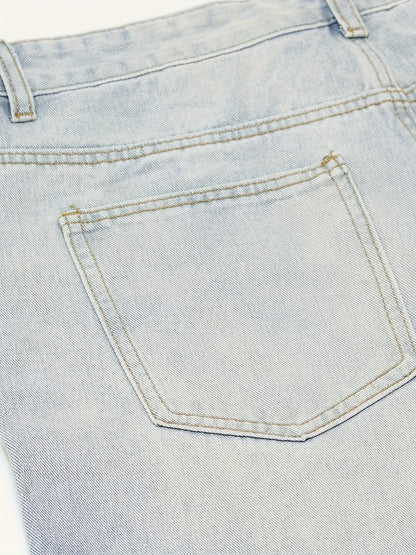 Men's Relaxed Fit Straight-Leg Distressed Wash Print Denim Shorts - Casual Streetwear Versatile Mid-Length Shorts for All-Season Comfort