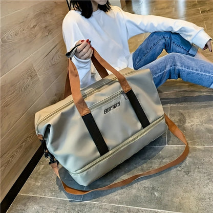 Men's Tote Bag - 1 Large Capacity Gym & Travel Duffel with Shoe Compartment, High-Quality Durable Design Expandable Side Straps for Men Fitness Business Vacation Use in Black/Gray/Blue/Beige/Transparent Gray Options Multi-Pur