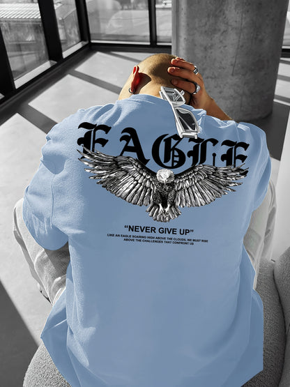 Men's "Never Give Up" Graphic Print Casual T-Shirt - Comfortable Crew Neck, Short Sleeve, Loose Fit for Spring & Summer, White Polyester Tee for Casual Attire, Casual Summer Wear | Loose Fit Top | Smooth Texture