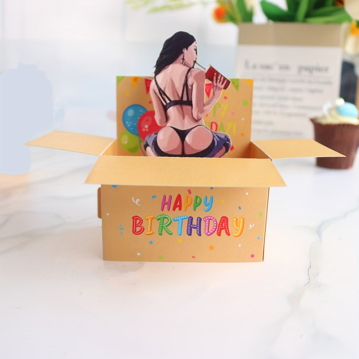 1pc Beauty Girl Happy Happy Birthday Card, Perfect Gift to Buddy, Besite & Brother for Prank, with Note Card Behind and Envelop, Party Supply, Party Invitaion Card, Friendship Greeting Card