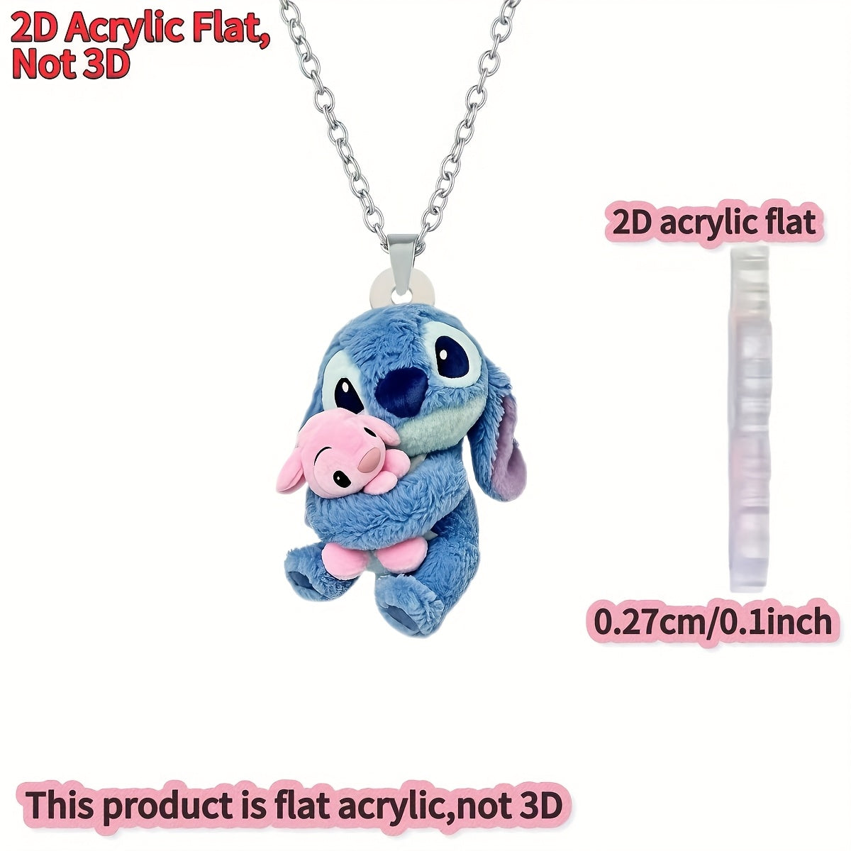 2D Flat - 1pc Stitch & Pink Stitch 2D Acrylic Flat Pendant Necklace for Women - Stylish Sweater Chain, Ideal Gift for Birthdays & Parties, 0.27cm/0.1inch, Birthday Party Accessory | Playful Design | Durable Chain, Stitch Acce