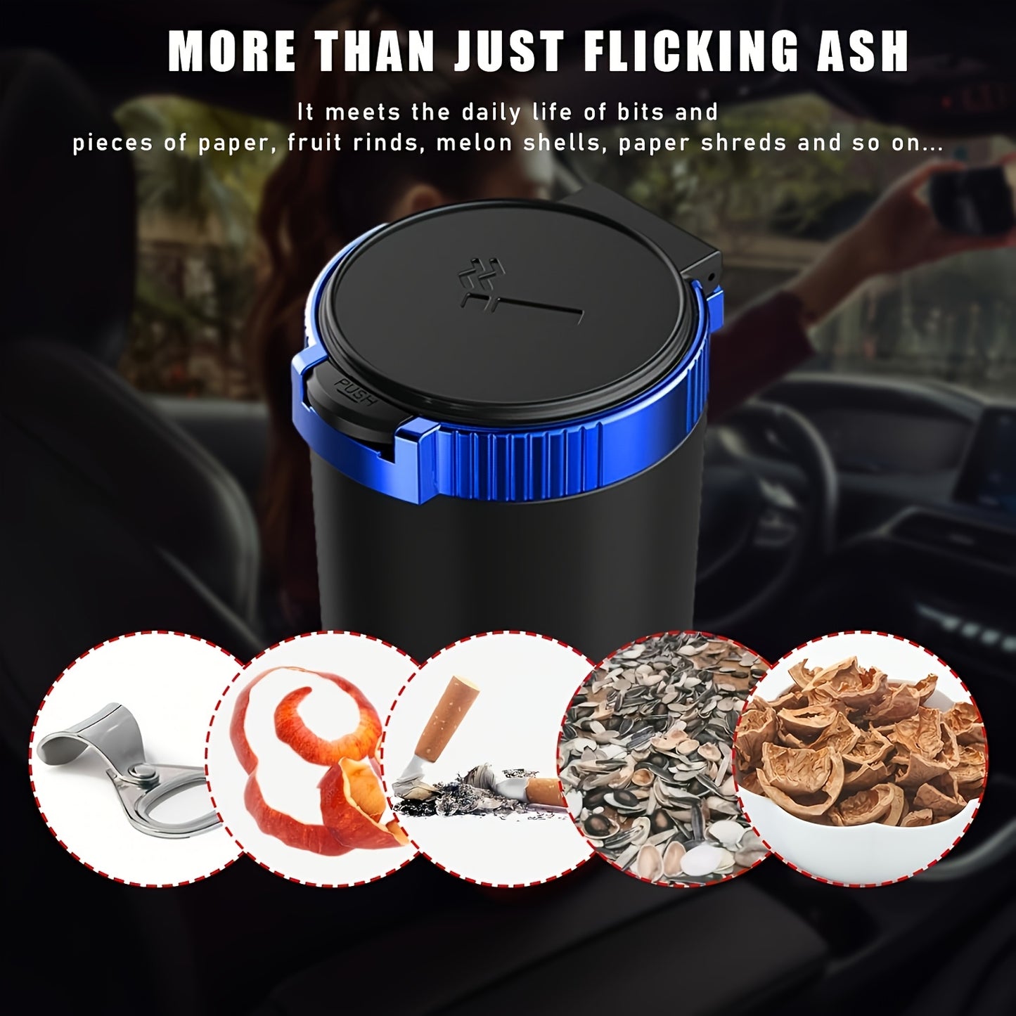 New Car Ashtray, Detachable Storage Box with One-Click Automatic Lid, Metal Lining