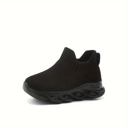 Boys & Girls Lightweight Breathable Slip- Shoes - Elastic Sock Design, Geometric Pattern, All-Season Low-Top Fabric Upper & EVA Sole for Outdoor Hiking, Casual Wear, Training - Ages 14 & Under