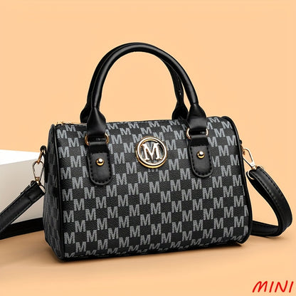 Perfect Lily Women'S Mini Shoulder Bag with Golden "M" Monogram - Elegant Houndstooth Design, Detachable Strap, Lightweight Synthetic Faux Leather Purse for Work, Travel, Parties & Gifts (White/Black/Brown), Small Crossbody B