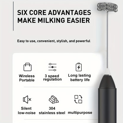 Electric Milk Frother Handheld USB Rechargeable Coffee Frother with Stainless Whisks, 3 Speed Adjustable Foam Maker for Coffee, Latte, Cappuccino, Hot Chocolate, Matcha, Egg